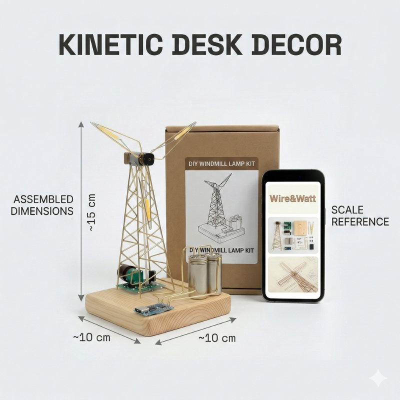 DIY Kinetic Windmill Desk Lamp - Brass Wire Art & Engineering Kit