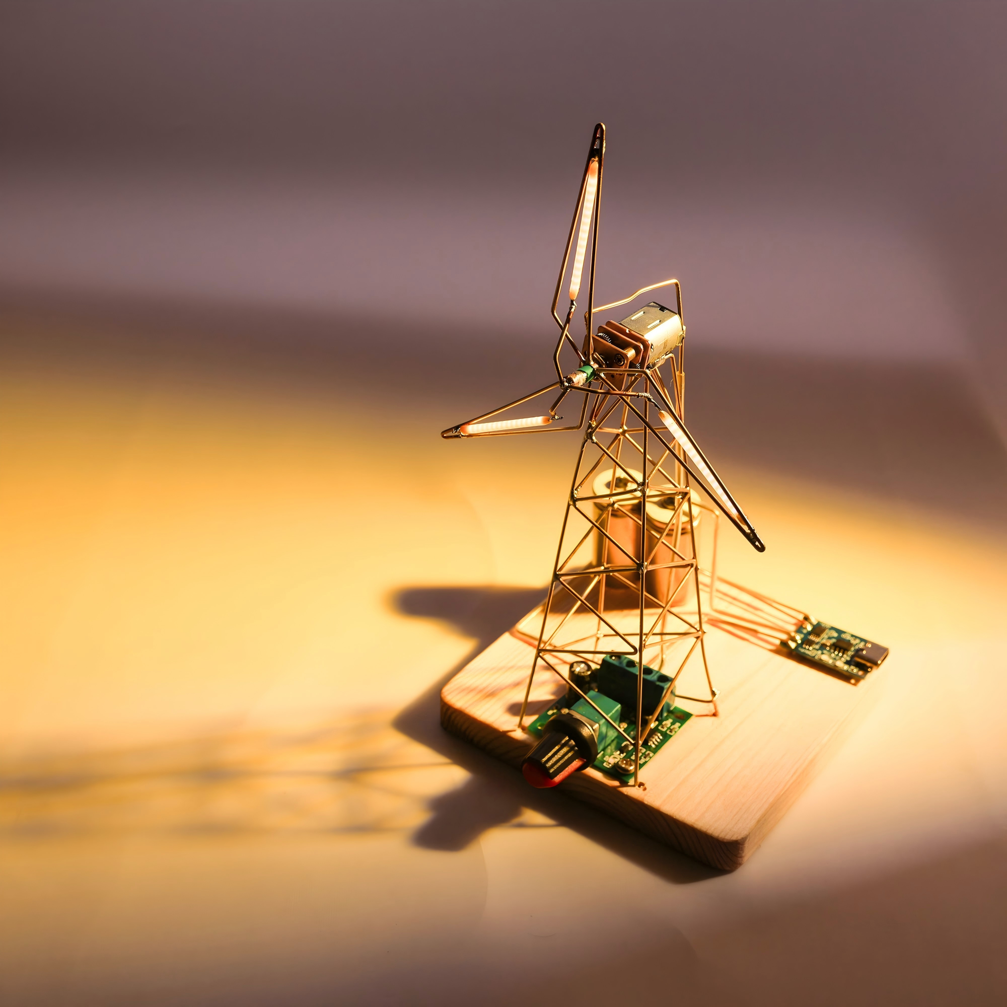 DIY Kinetic Windmill Desk Lamp - Brass Wire Art & Engineering Kit