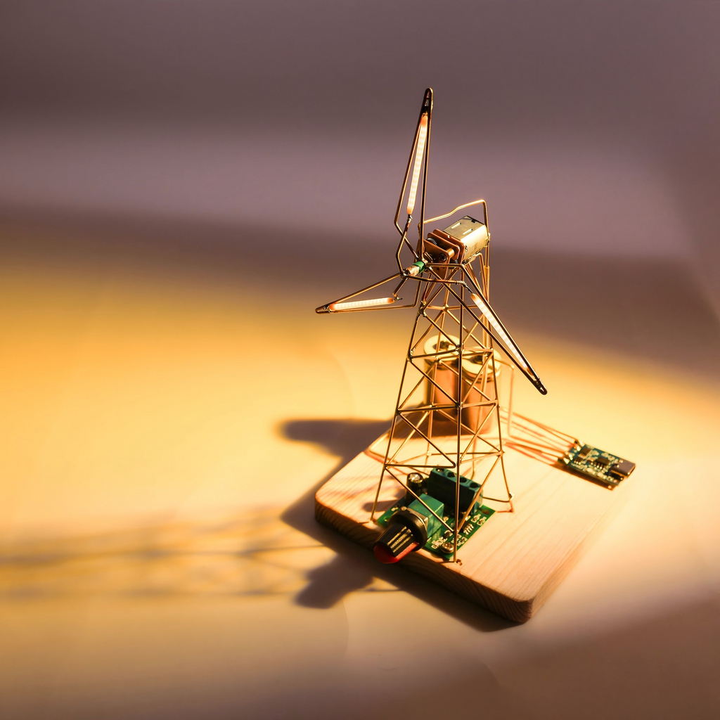 DIY Kinetic Windmill Desk Lamp - Brass Wire Art & Engineering Kit