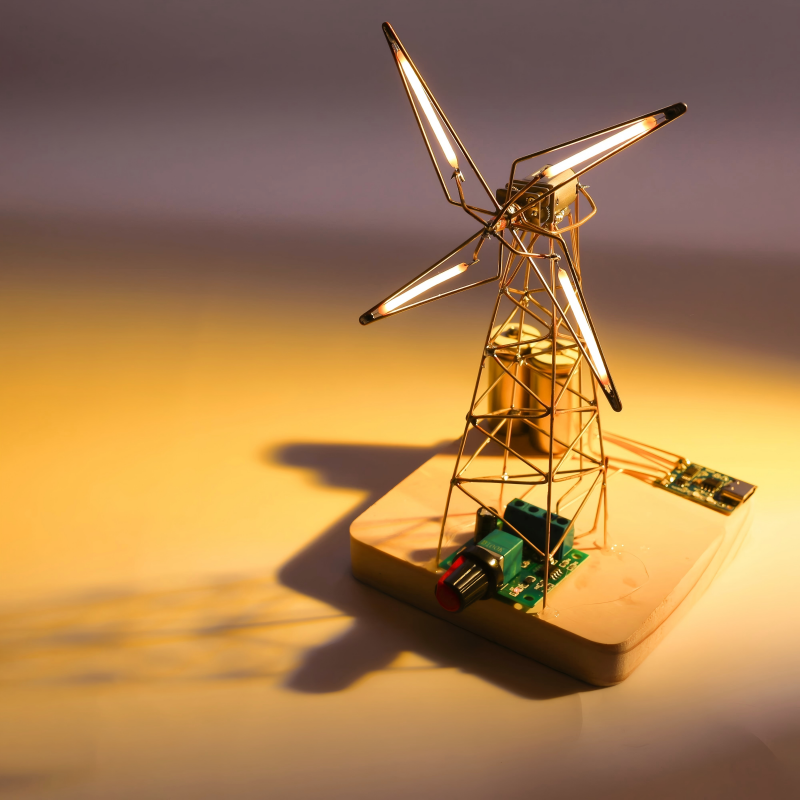 DIY Kinetic Windmill Desk Lamp - Brass Wire Art & Engineering Kit